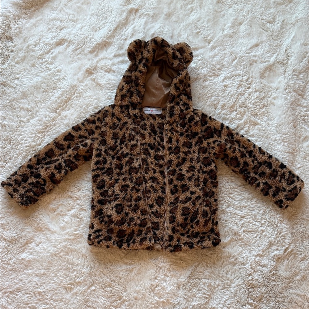 Cozy Leopard Print Kids Jacket with Ears